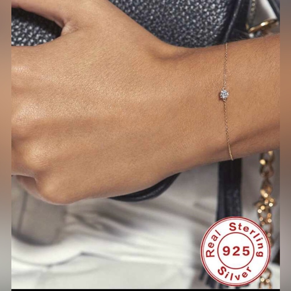 Gold Over Sterling Silver Bracelet with CZ Solitaire NIB - Picture 4 of 6